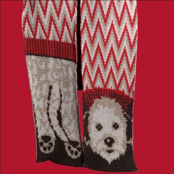 GREEN 3 SCARF WITH DOG RED; WHITE; TAN; & BROWN 64" LONG NWT - Picture 2 of 11